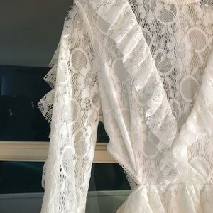 PrettyLittleThing White Lace Ruffle Dress